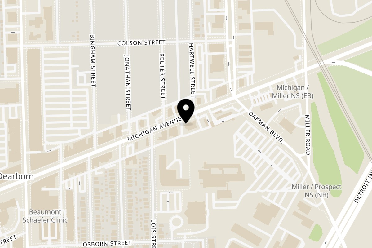 Map showing the location of Big Moe's Kitchen Dearborn on 13005 Michigan Ave in Dearborn